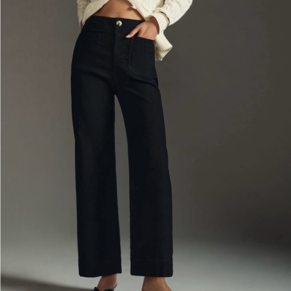 Maeve Anthropologie the Colette wide leg high rise crop pant black